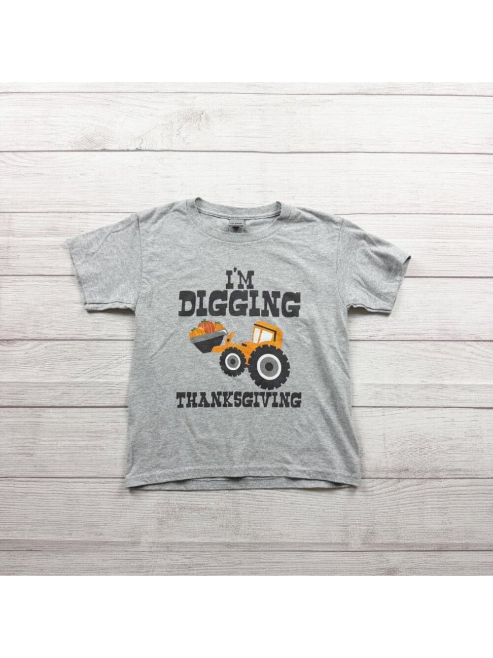 Gildan Youth Construction Truck T-Shirt "I'm Digging Thanksgiving" Graphic XS